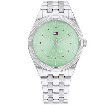 Γυναικείο ρολόι Tommy Hilfiger Rachel 1782565 με ασημί ατσάλινο μπρασελέ και πράσινο καντράν διαμέτρου 34mm σε χρώμα μέντας.